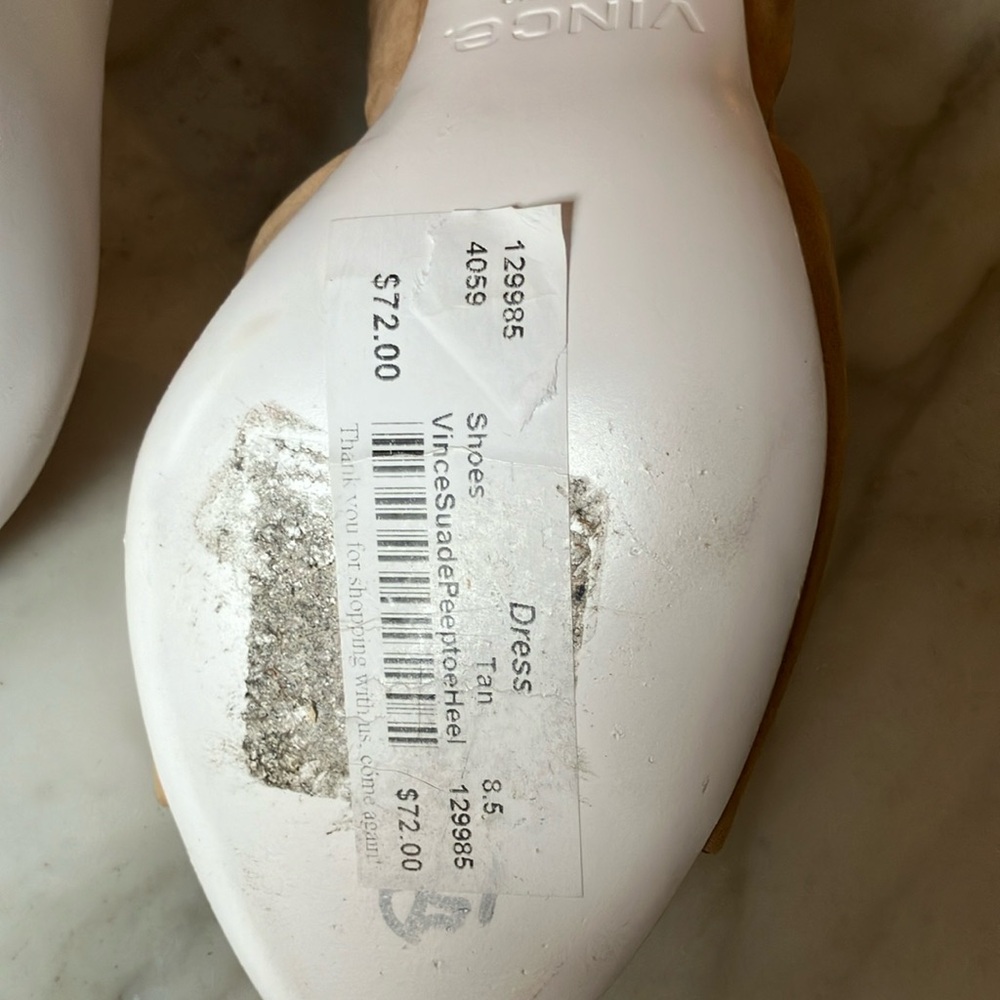 Vince Women's Tan Open-Toe D’Orsay Nubuck Heels size 8 1/2 - Picture 10 of 14